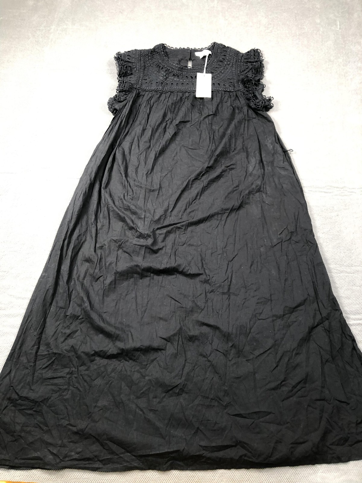 Boden Dress Womens 8 Black Round Neck Cap Sleeve Embroidered Maxi Swing NWT