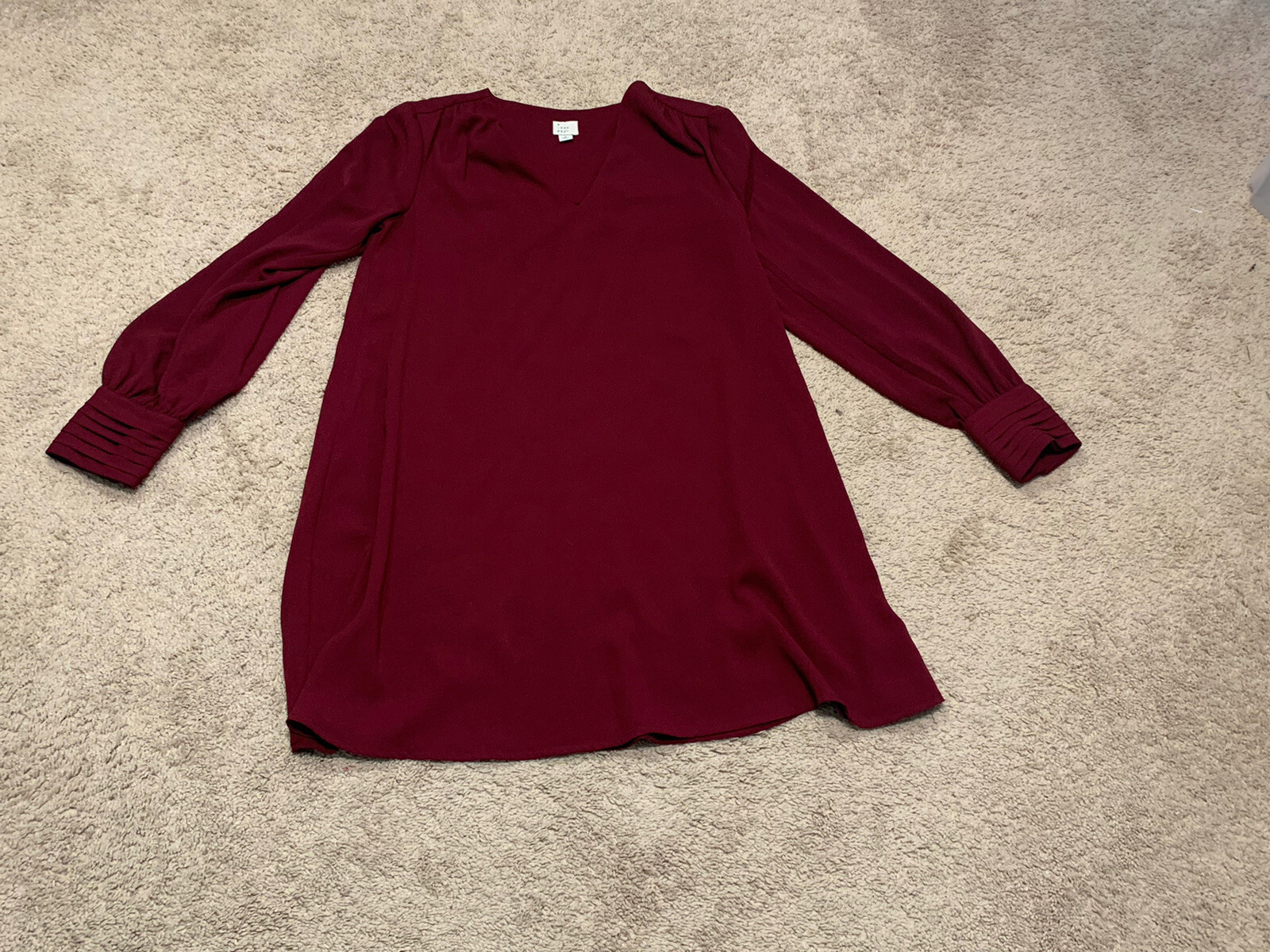 A New Day Womens Dress Size Small Red Long Cuffed Sleeve V Neck Dressy Holiday