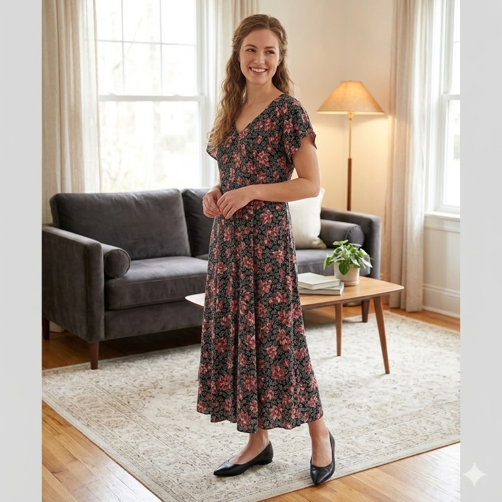 Vintage Karin Stevens Floral Maxi Dress Size Large