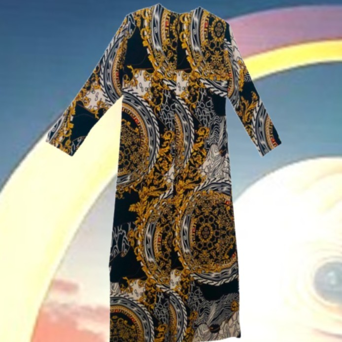 Vintage LEBKOFF DESIGNS Baroque Inspired Print Long Dress Sz XL