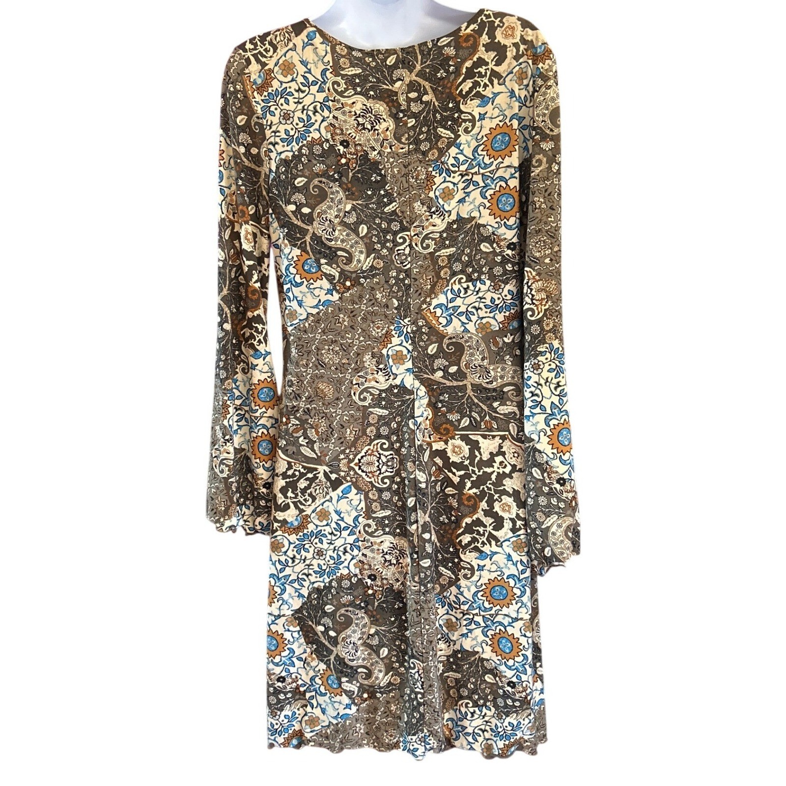Vintage 90s California Concepts Paisley Bell Sleeve Dress Boho Retro Hippie Chic