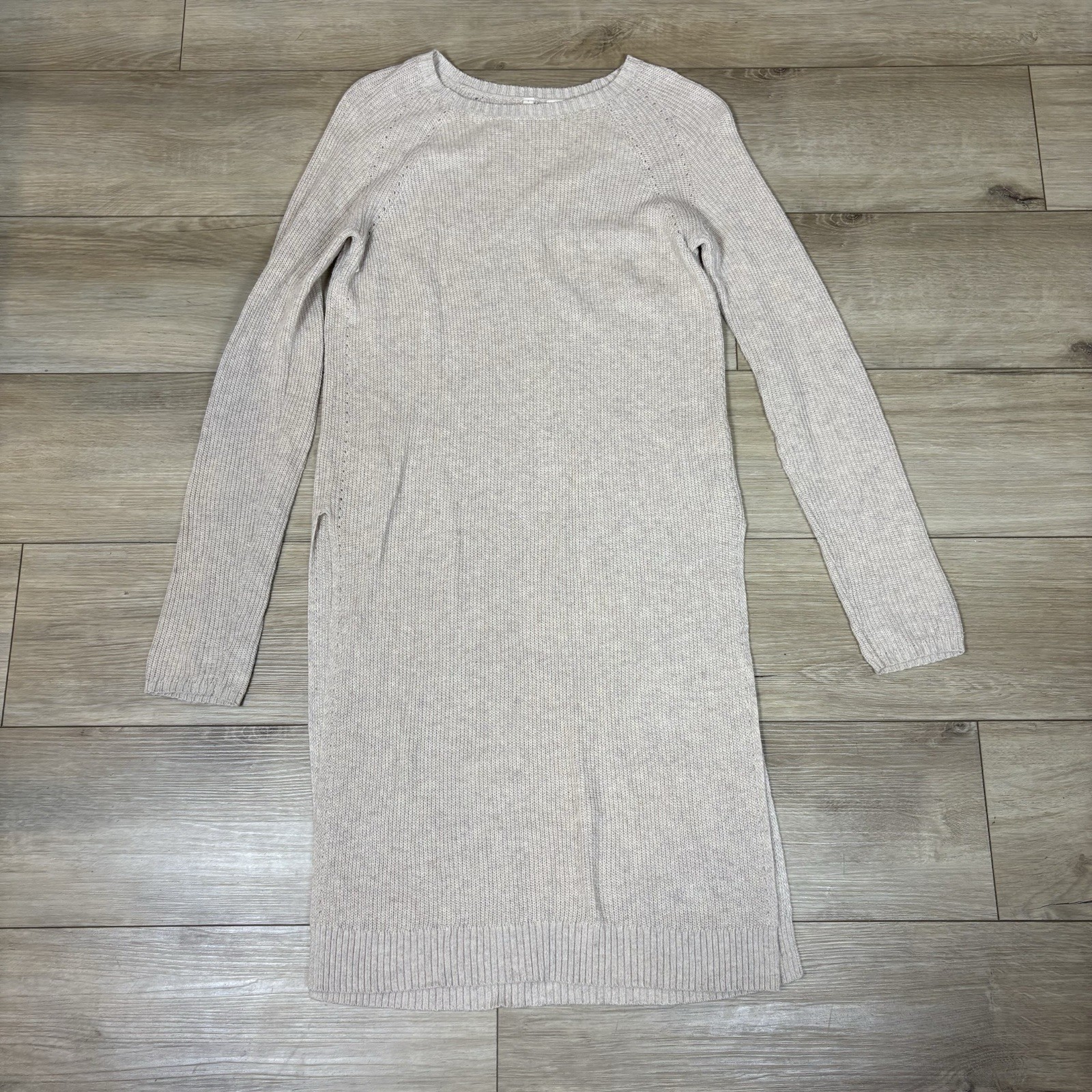 Moth Anthropologie Women’s XS Long Sleeve Knit Sweater Dress Tunic Beige Slit