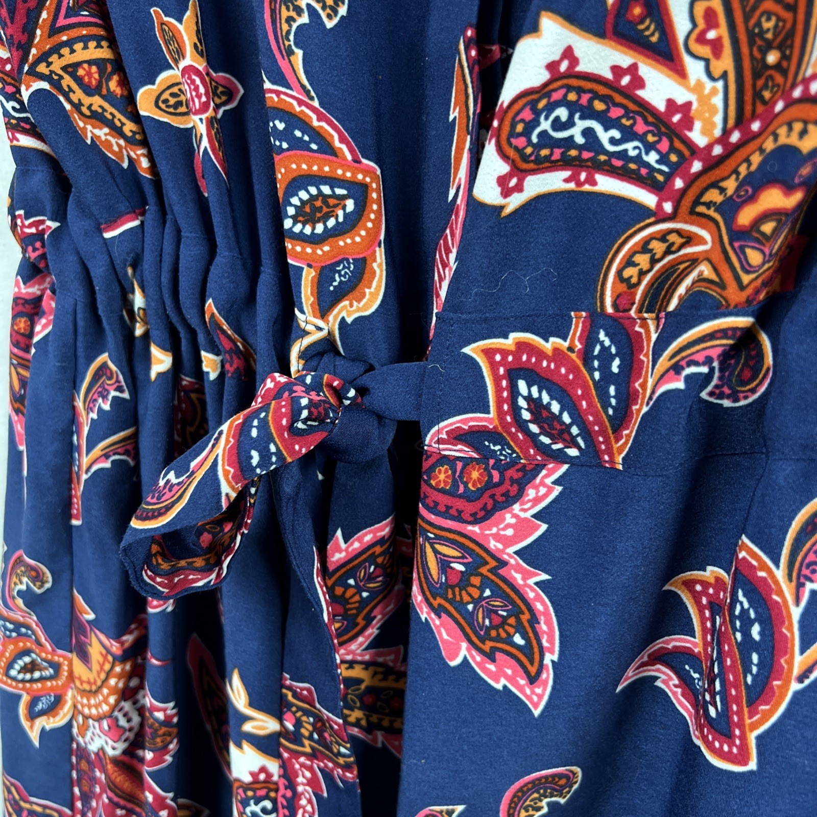 Liz Claiborne Dress Large Button Up Paisley Drawstring Waist Business Casual