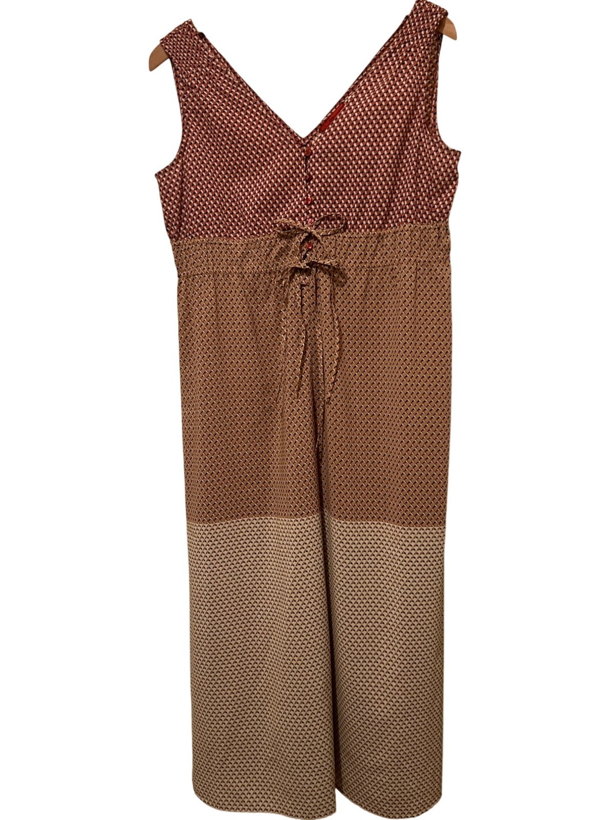 Tapermeasure Size 8 Sundress Brown Cream Triangle Button Tie Geo Print Light Wei