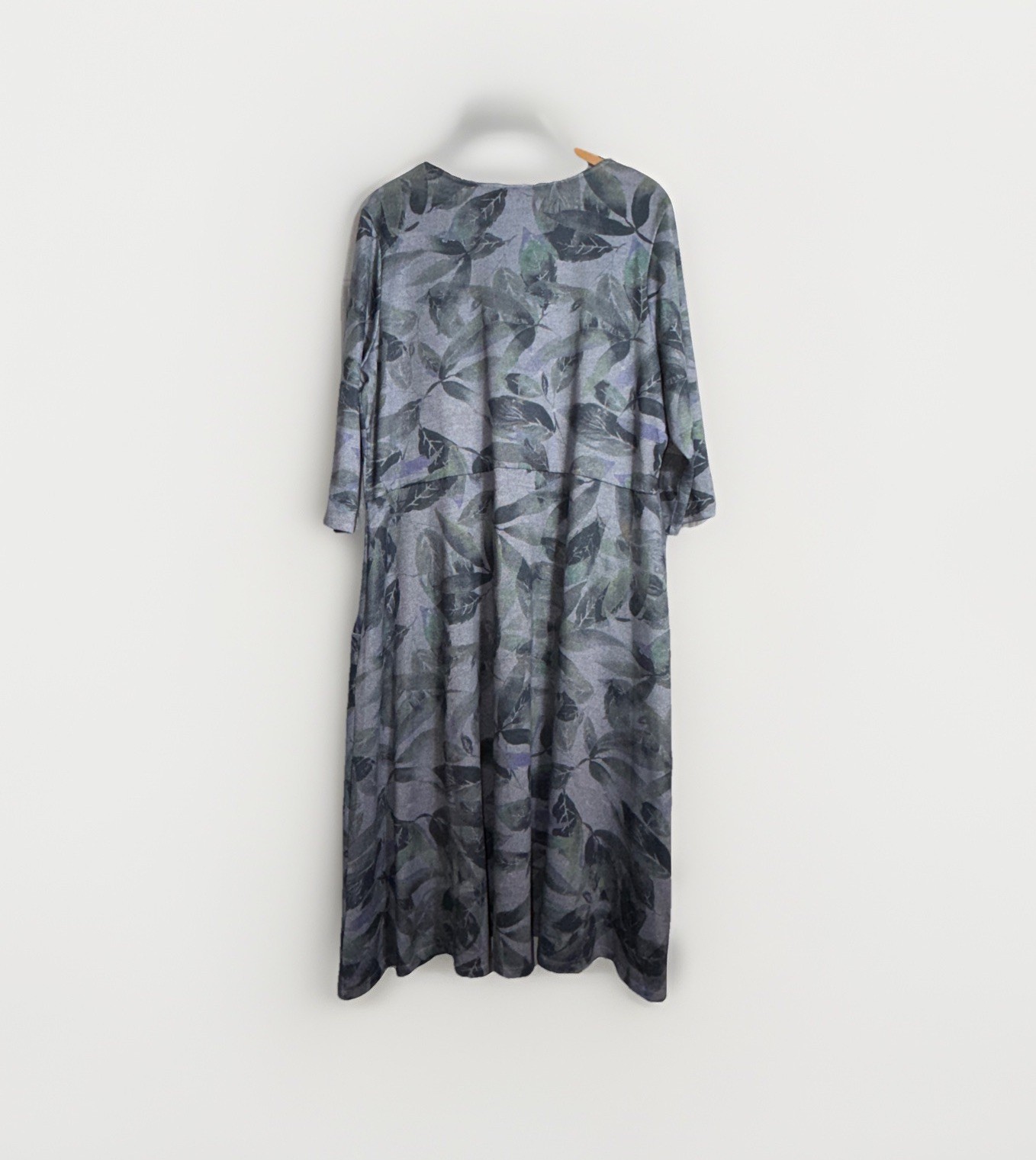 Coldwater Creek Leaf Print Gray A-Line Casual Dress Size 2X Pockets 3/4 Sleeves