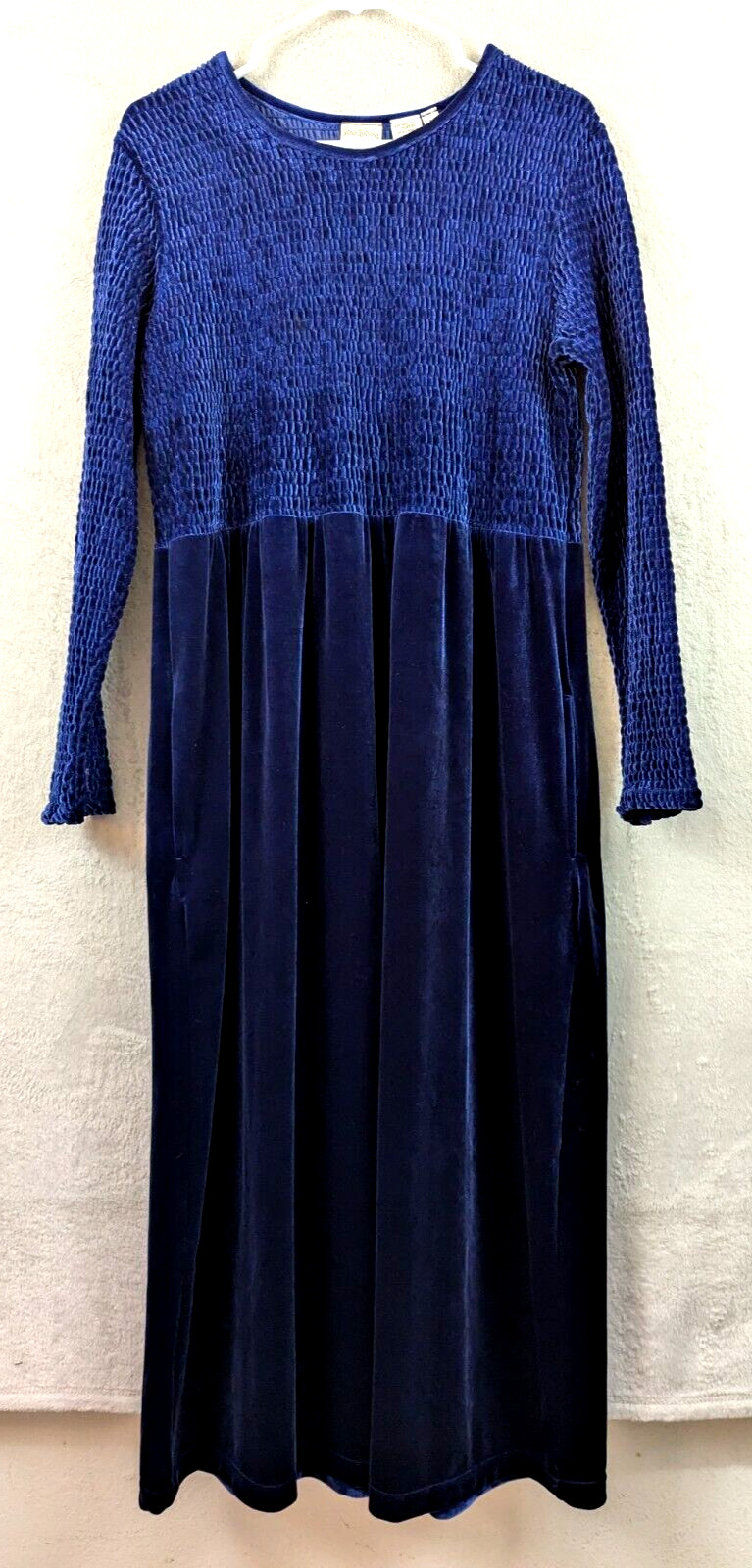 Vintage Sarah Chapman sz L Midi to Maxi Dress smocked velvet velour modest 0051