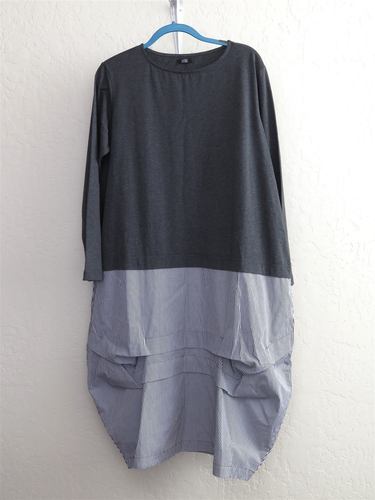 Moyuru Art Oversized Design Long Sleeve Striped Sculpture Bubble Dress Gray Med