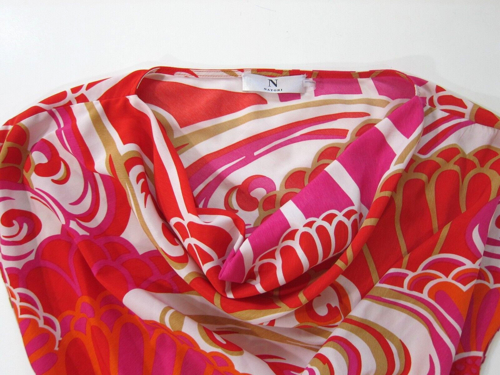 Natori Pink Orange White Geometric Cap Sleeve Tent A-Line Sheath Tunic Dress S