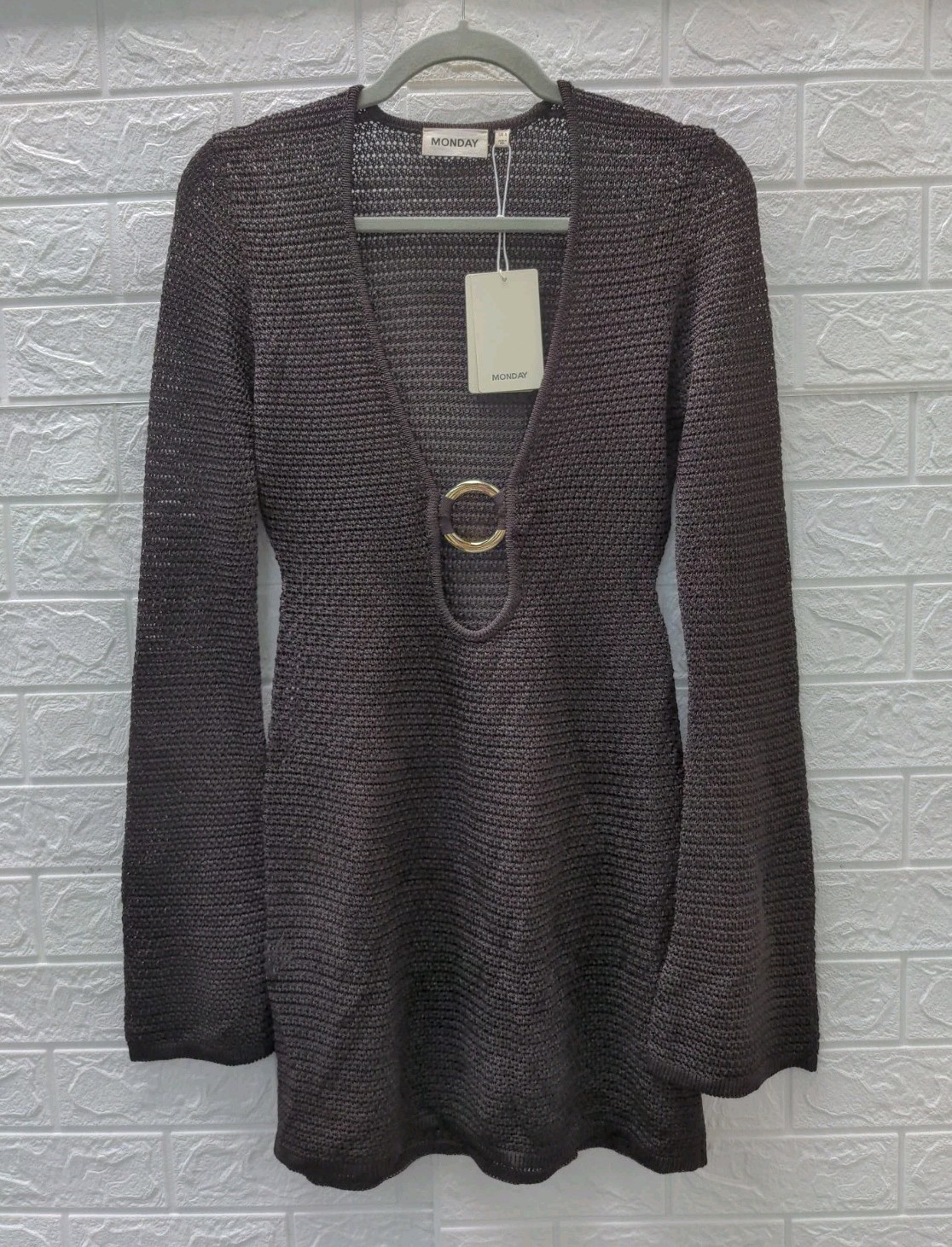 New Monday Swimwear Montego Mini Dress Espresso Treble Knit Size S