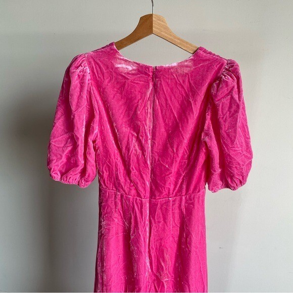 $565 NWT Rhode Pink Ester V-Neck Puff Sleeve Velvet Dress in Jaipur Sz 0