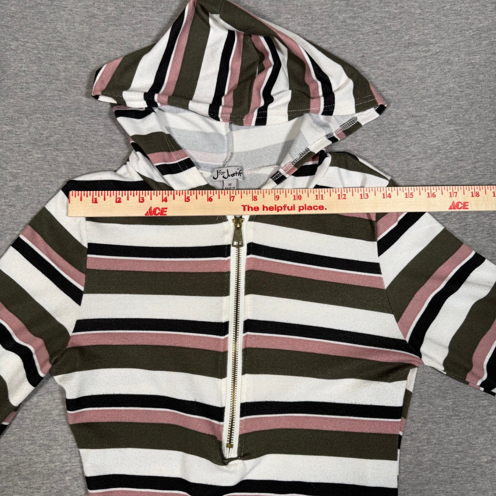 J for Justify Womens Striped Hooded Mini Dress Quarter Zip Long Sleeve Size M