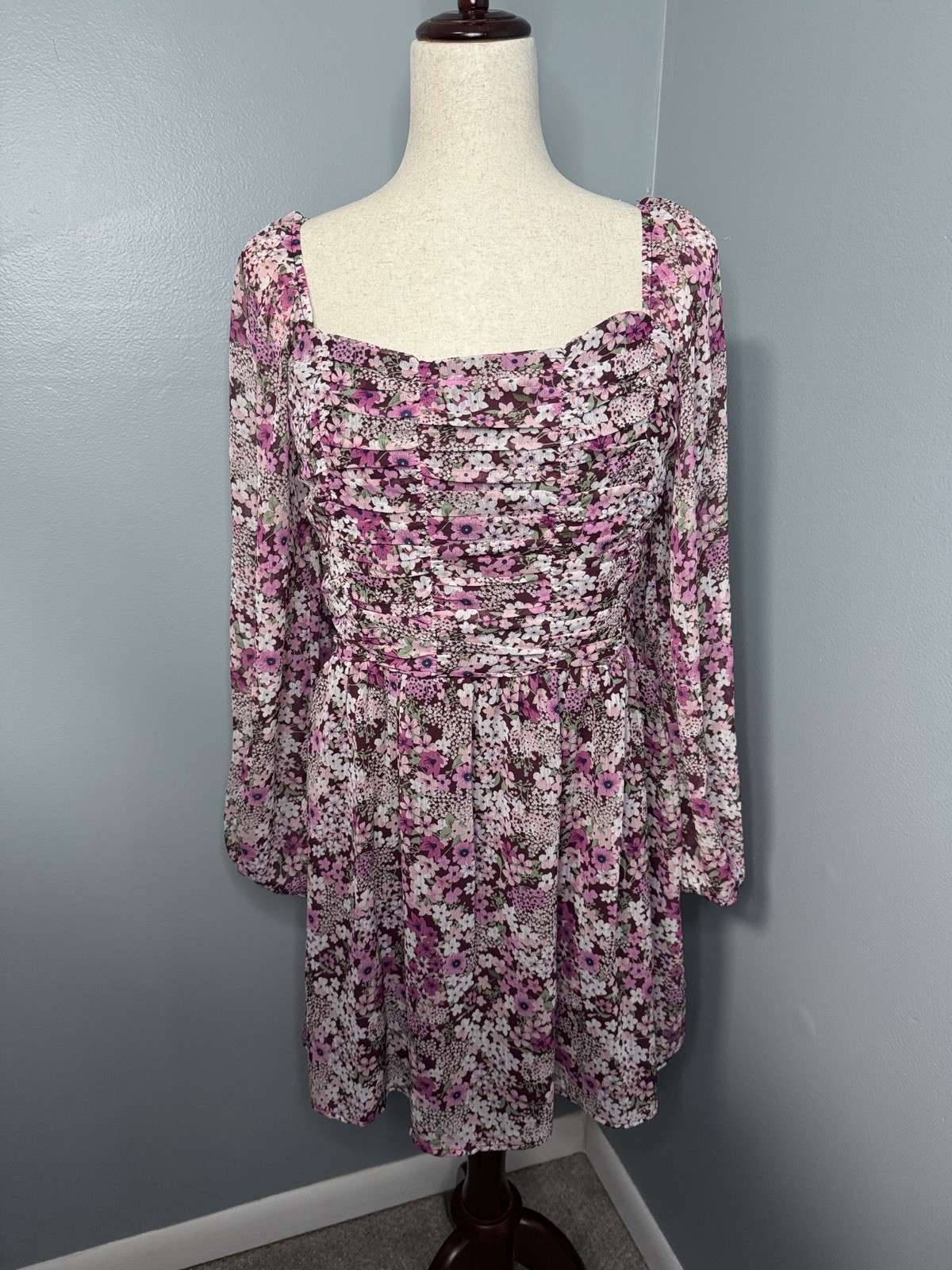 Crystal Doll Women’s Purple Floral Long Sleeve Dress Sz L