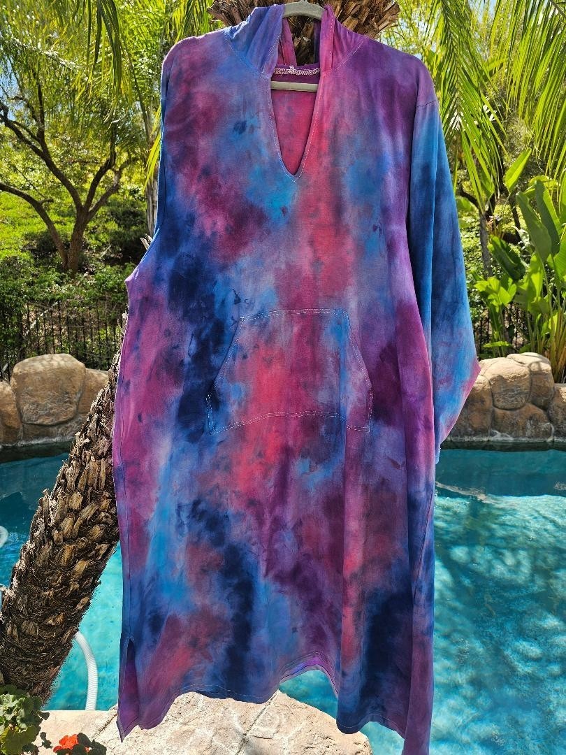 Maya Antonia Unisex Hand Tie-Dye Galaxy Cotton Maxi Dress/Kaftan/Hoodie/Pocket