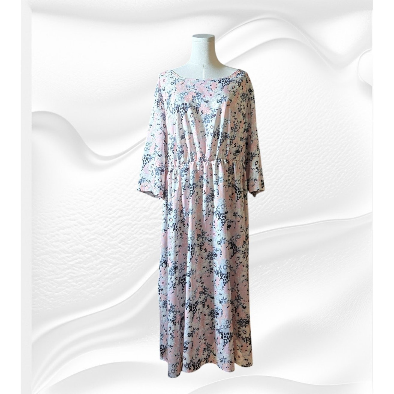 Shein Plus 4XL Dress Floral Pink Gray, Black Boat Neck 3/4 Sleeves