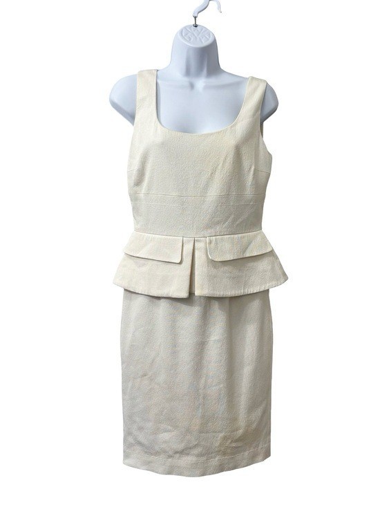 Tom Ford Beige Peplum Knee Length Round Neck Dress Size 42 *Flawed