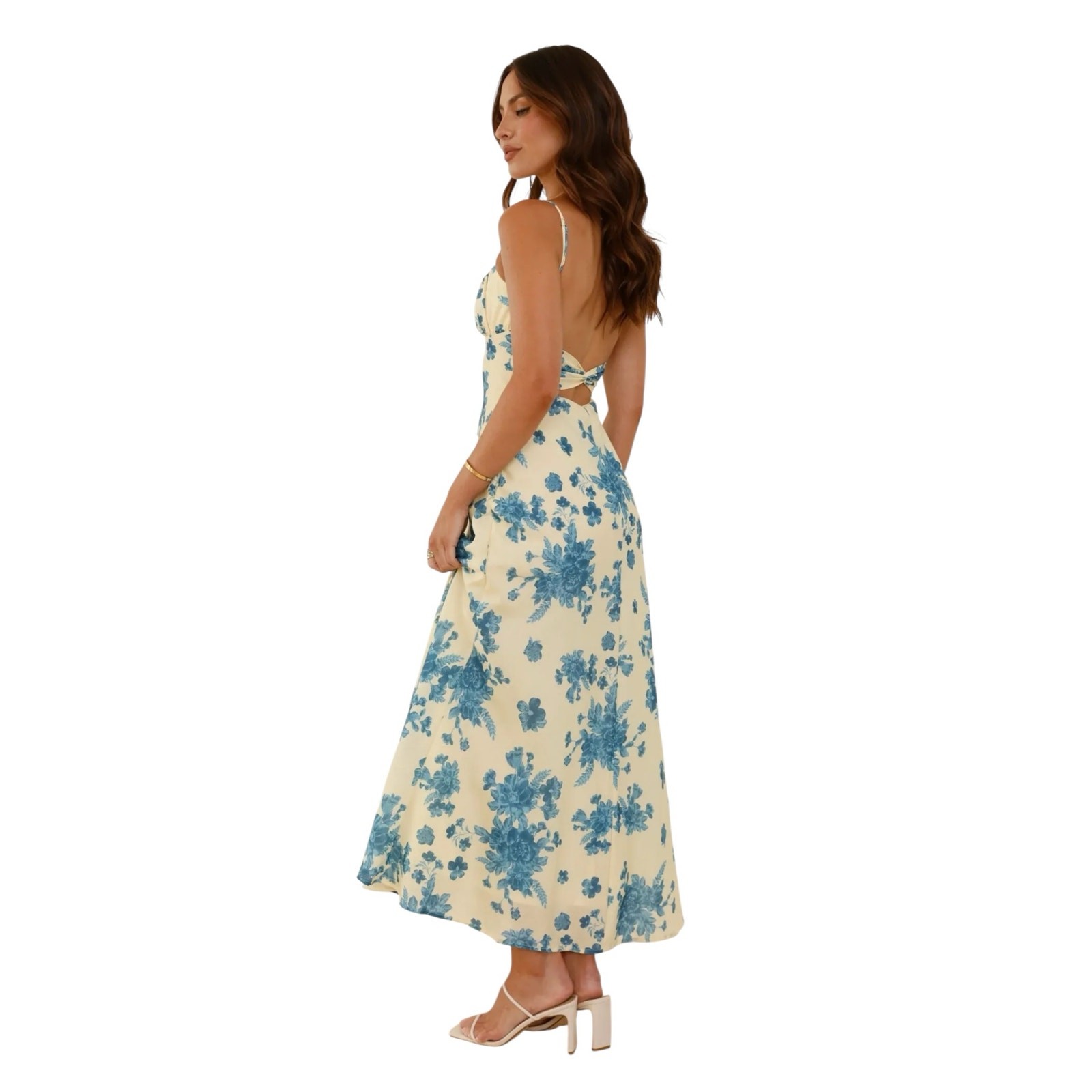 Billy J Margie Midi Dress Yellow Blue Floral Size 14 Romantic Wedding Guest