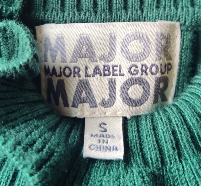 Major Label Group Teal Green Ribbed Knit Sweater Dress Sz S Ruffle Mock Neck