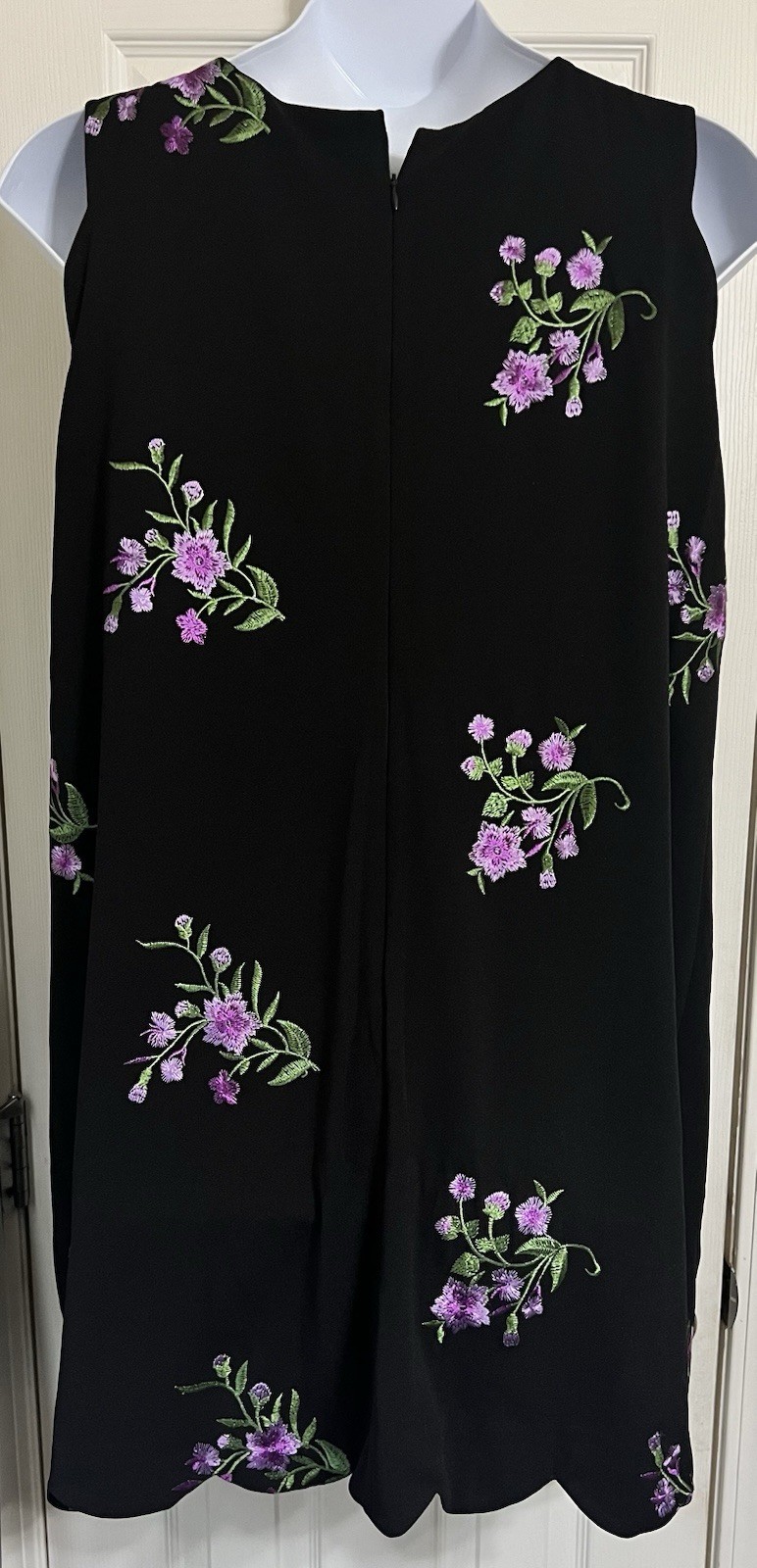 JONES STUDIO SIZE 18W BLACK EMBRIODERED PURPLE FLOWERS SCALLOPED MIDI DRESS NEW