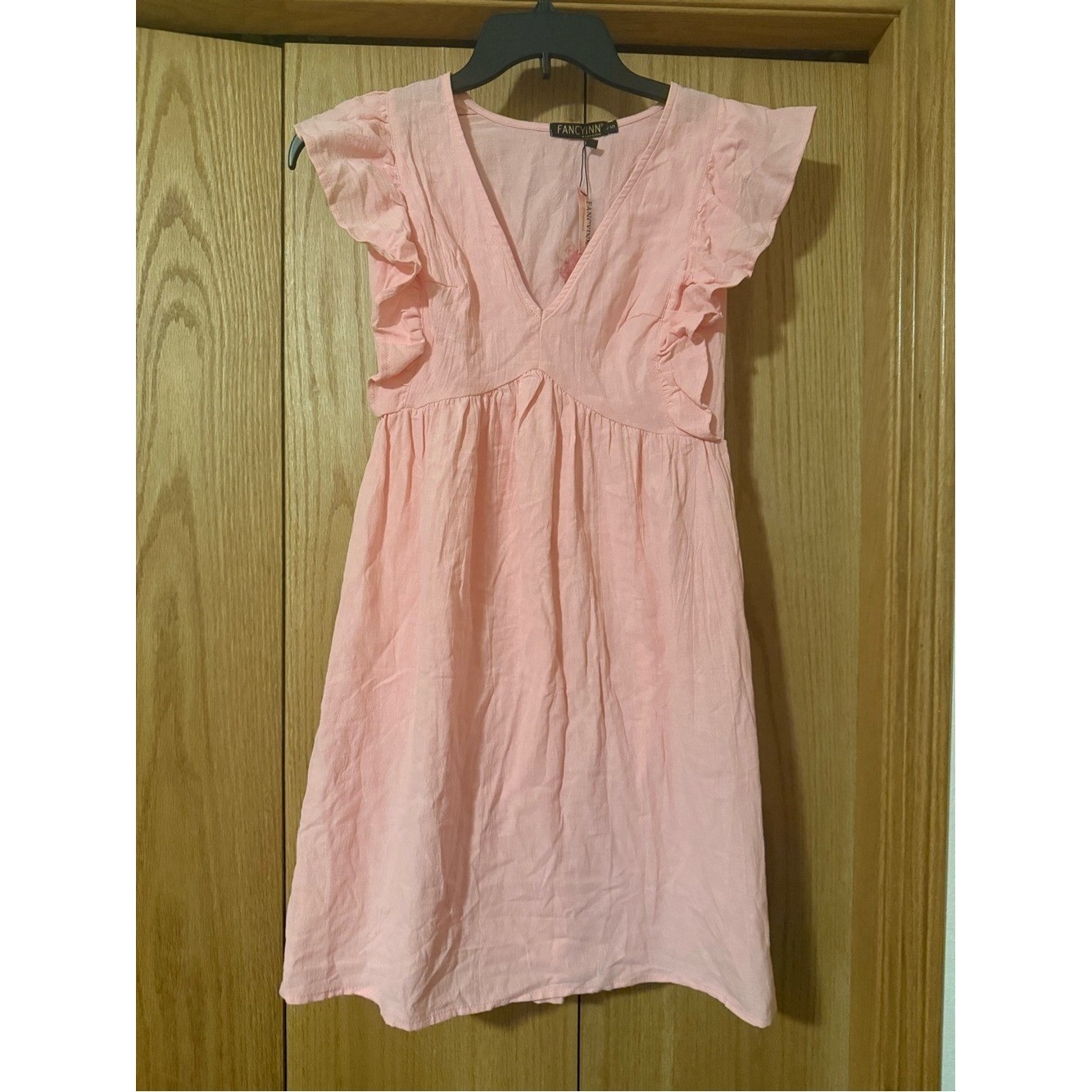 Fancyinn Light Pink Coral V-Neck Summer Dress