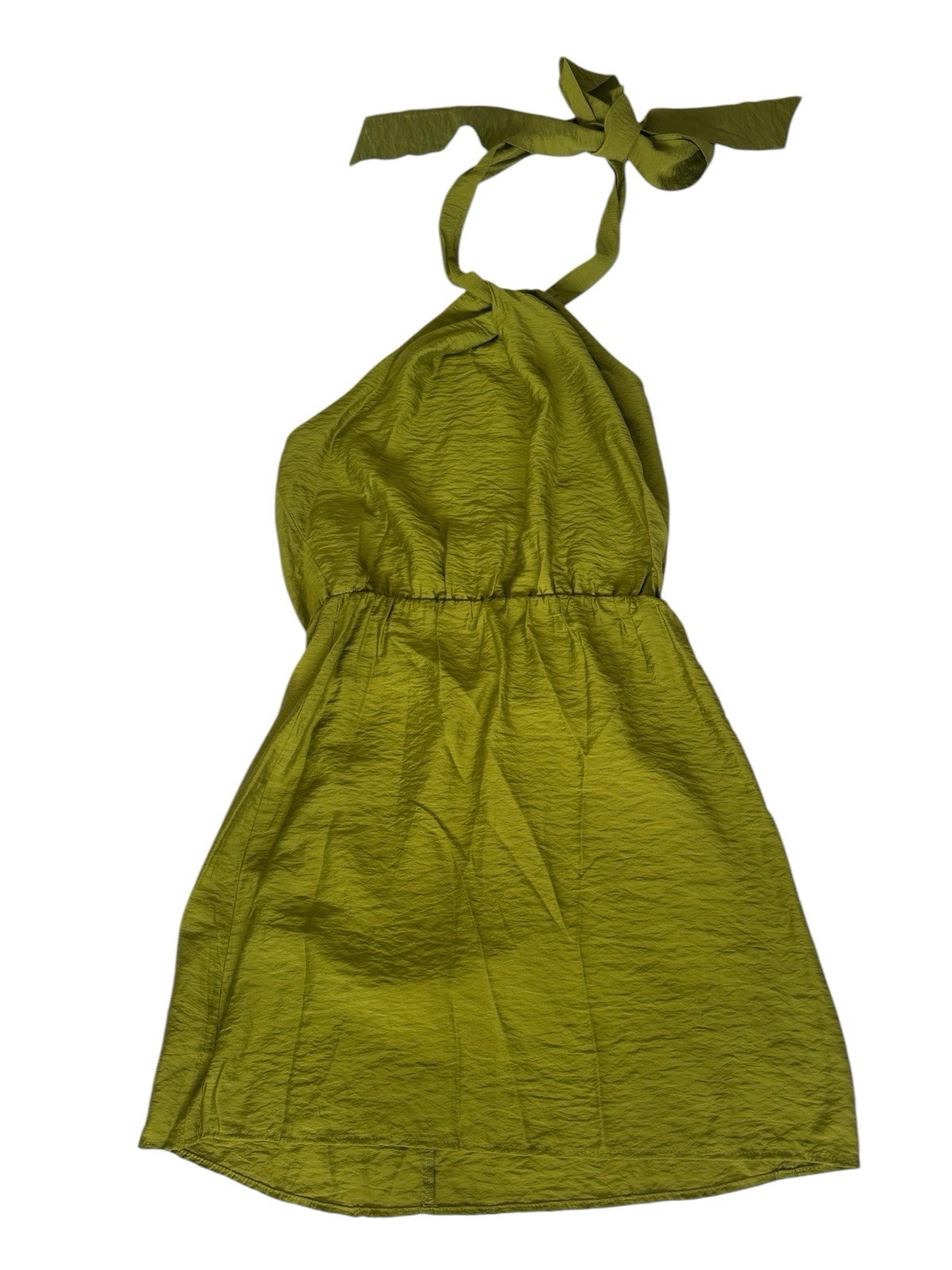 NWT H&M Womens Small Chartreuse Green Halter Tie Mini Dress #4438