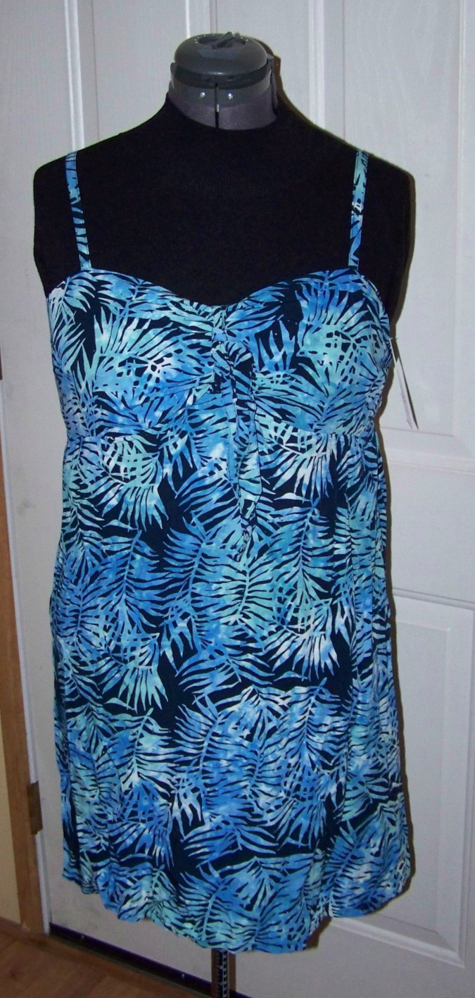 SANTIKI Women’s Babydoll Sun Dress Blue tie dyed Floral Sleevless Beach Size XL