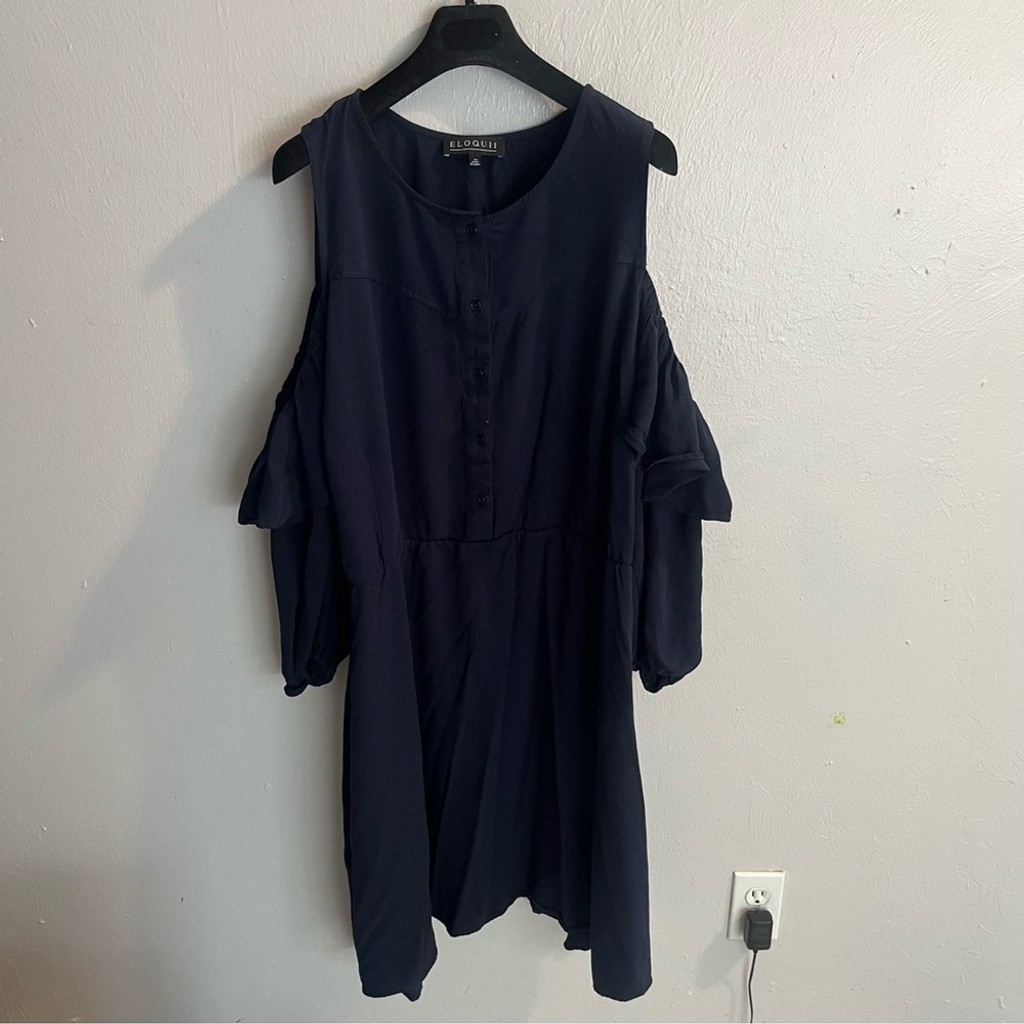 Eloquii Navy Blue Cold Shoulder Ruffle Detail Size 26