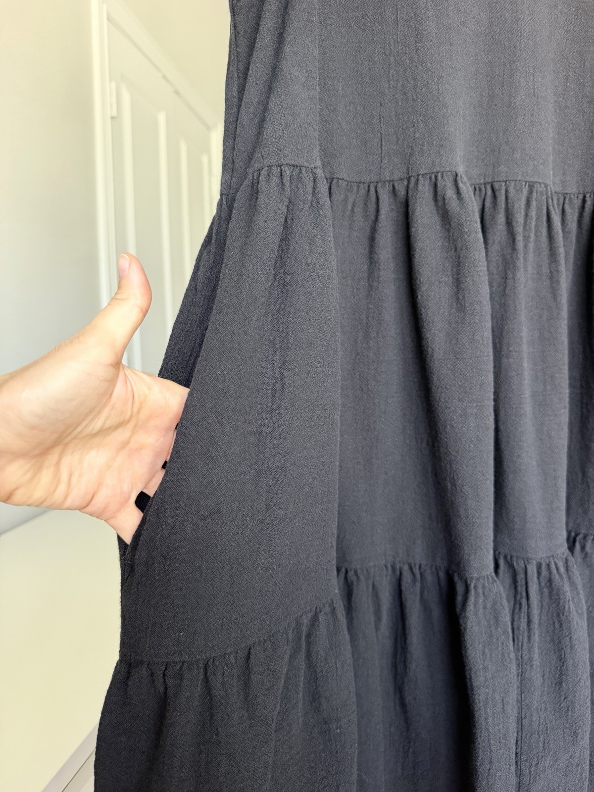 a.n.a Sundress Size M Black Tiered Boho Summer Dress With Pockets Beach Cover
