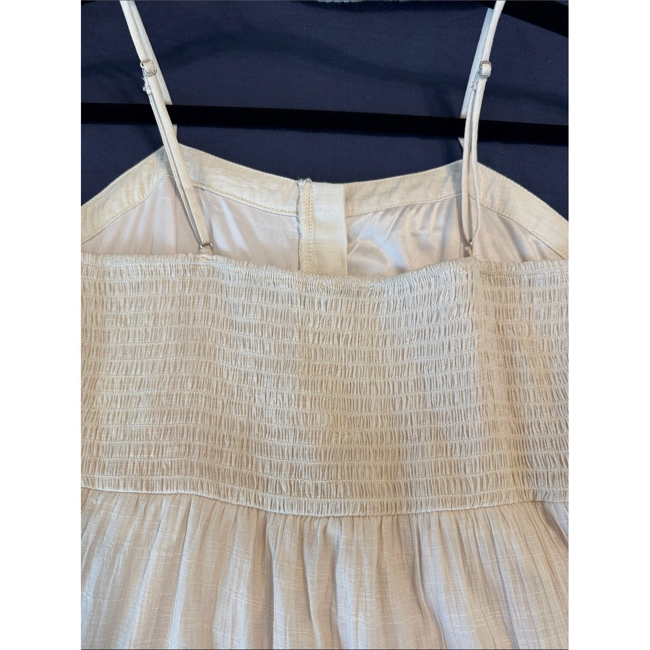 Cream Spaghetti Strap Button-Front Romantic Boho Sundress