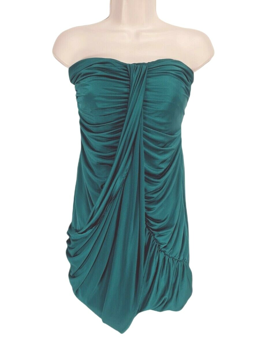 do & be Dark Green Jersey Runched Bodycon Mini Dress Women Size S Cut Out Back