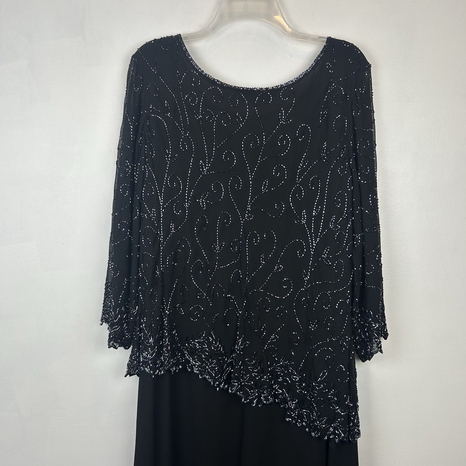 JKARA Evening Gown Womens 16 W Black Chiffon Beaded Wedding Black Tie Event