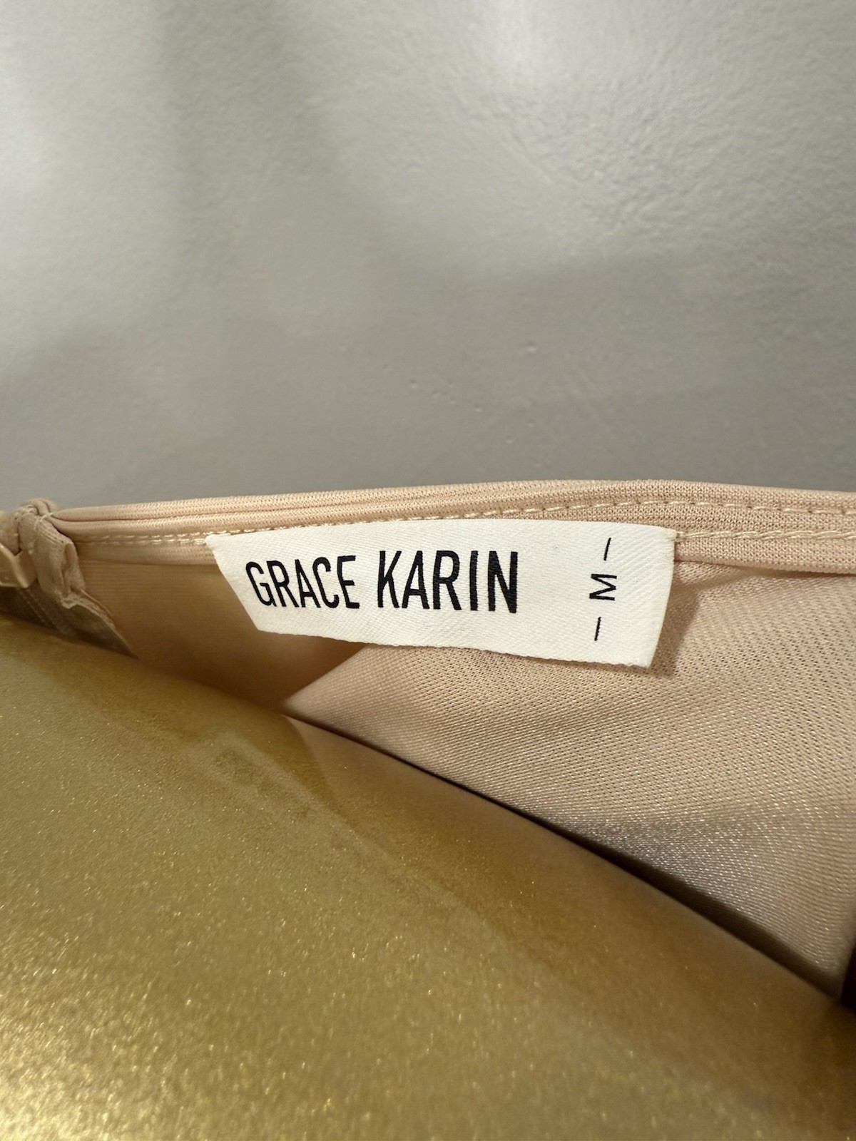 Grace Karin Blush Gold Sequin Wrap Dress V-Neck Balloon Long Sleeve M