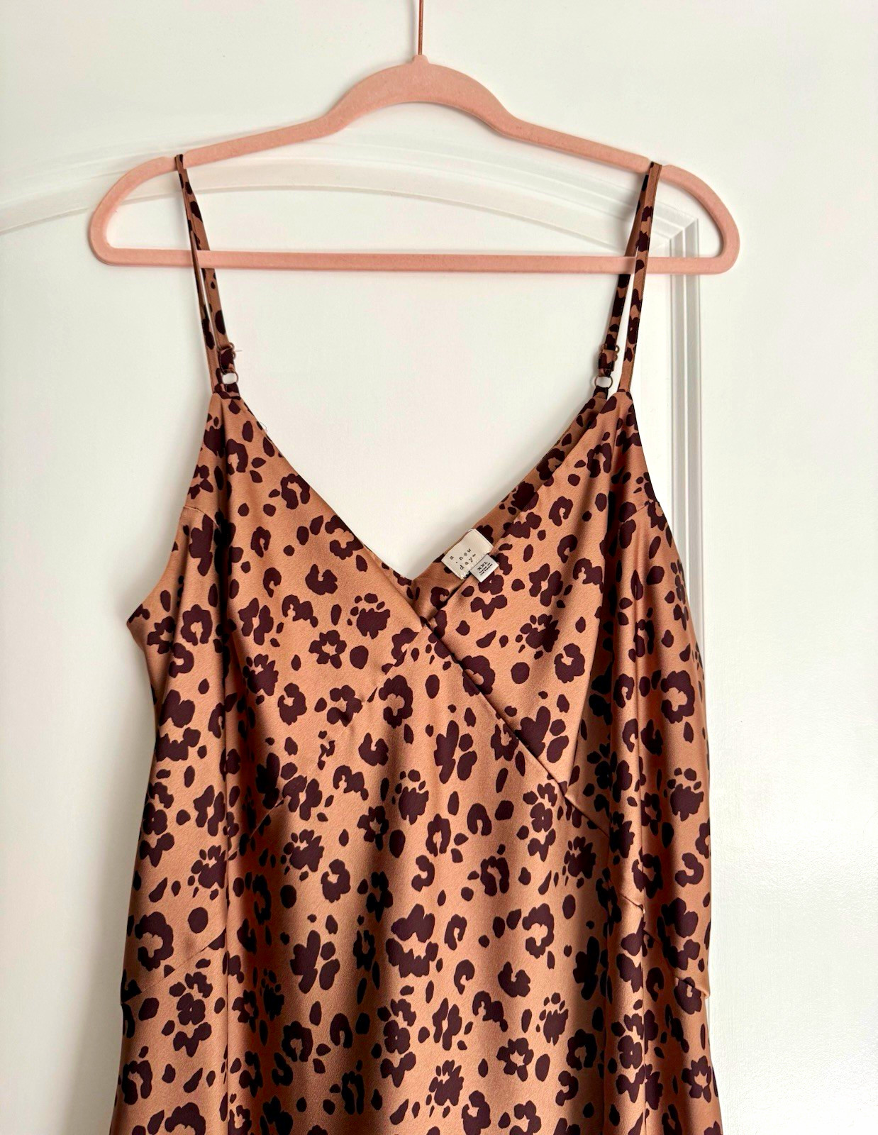 A New Day Women’s Leopard Print V-Neck Slip Midi Dress Adjustable Straps XXL