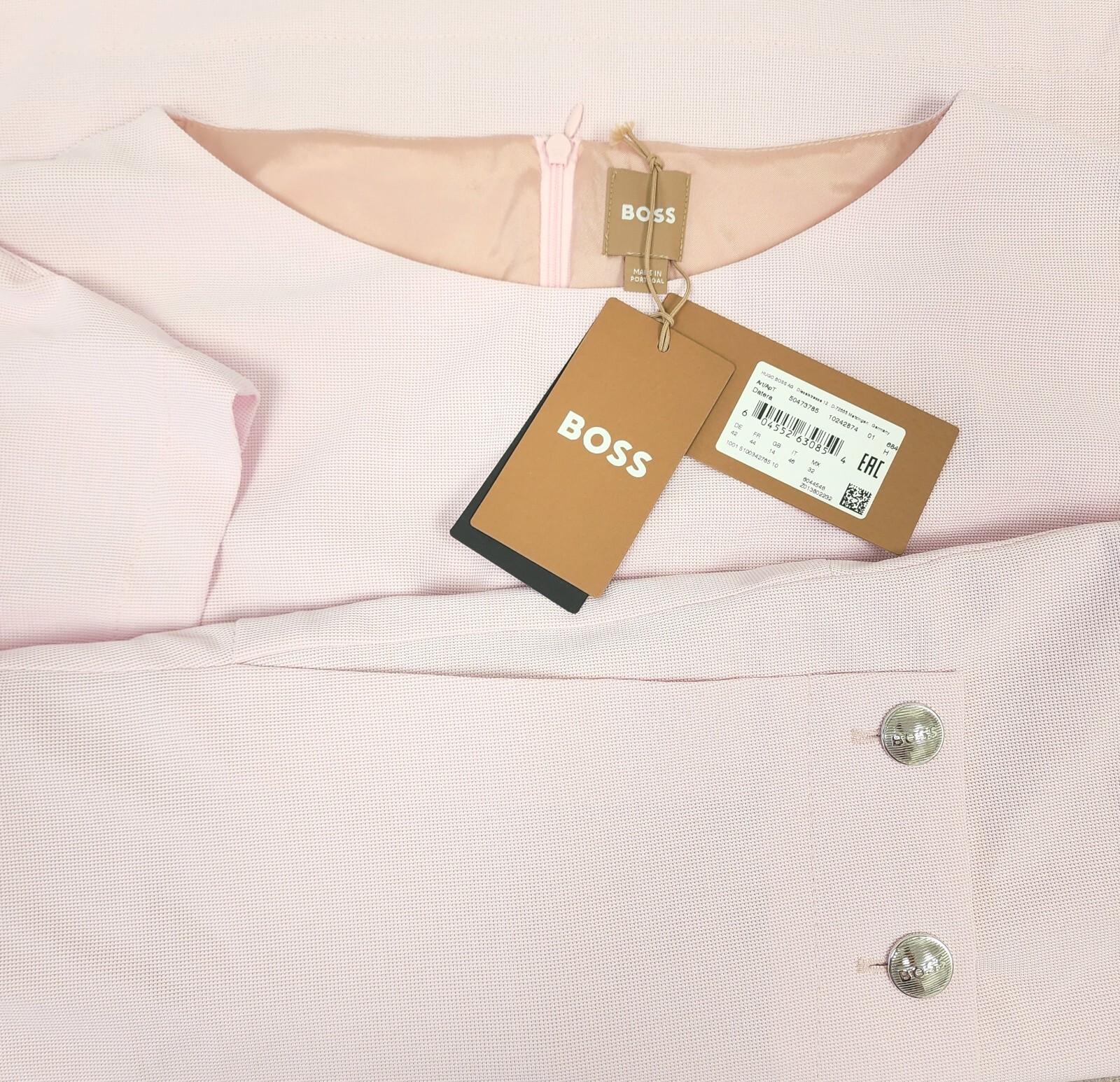 HUGO BOSS Datera Women’s Wrap Front Mini Sheath Dress in Cradle Pink Size US 10