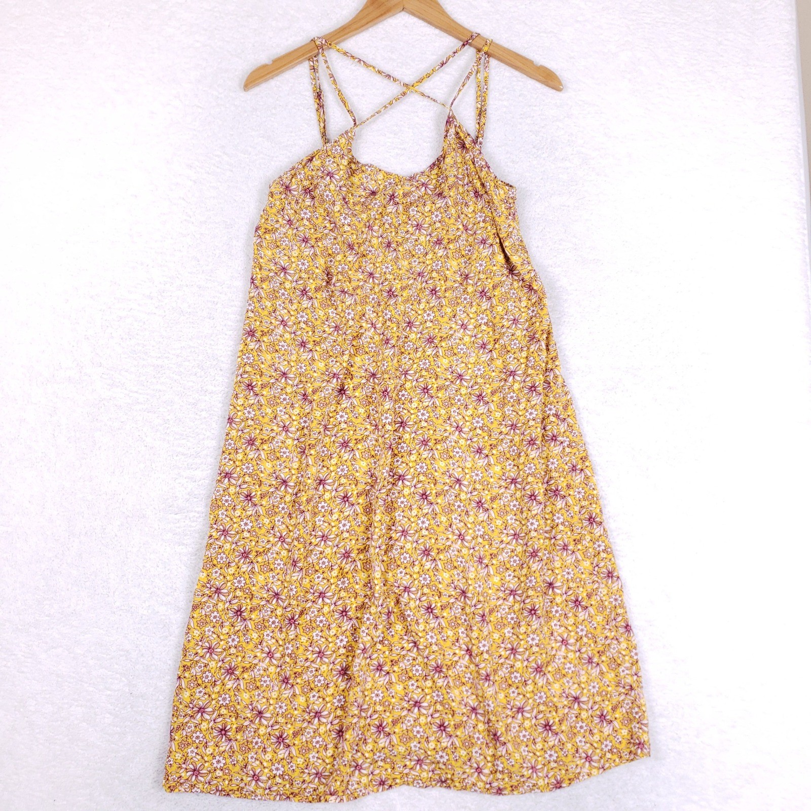 Gap Floral Slip Dress Women Medium Yellow Boho Strappy Cami Sundress Cottagecore