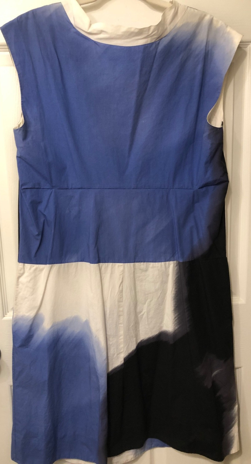 MARNI Cotton Dress Sleeveless Empire Pockets Blue Black White IT 46 / US 10-12