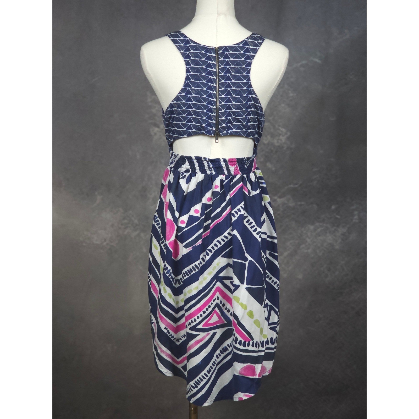 Roxy Geometric Cutout Back Mini Dress Y2K Inspired Surfcore Boho Festival M