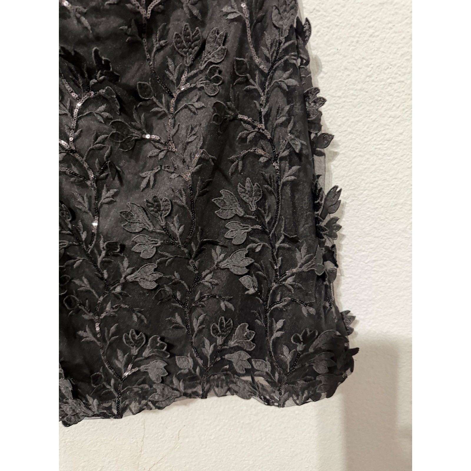 Goth Corset Mini Dress XL Black Sequin Embroidered Feather Off-the-Shoulder Glam