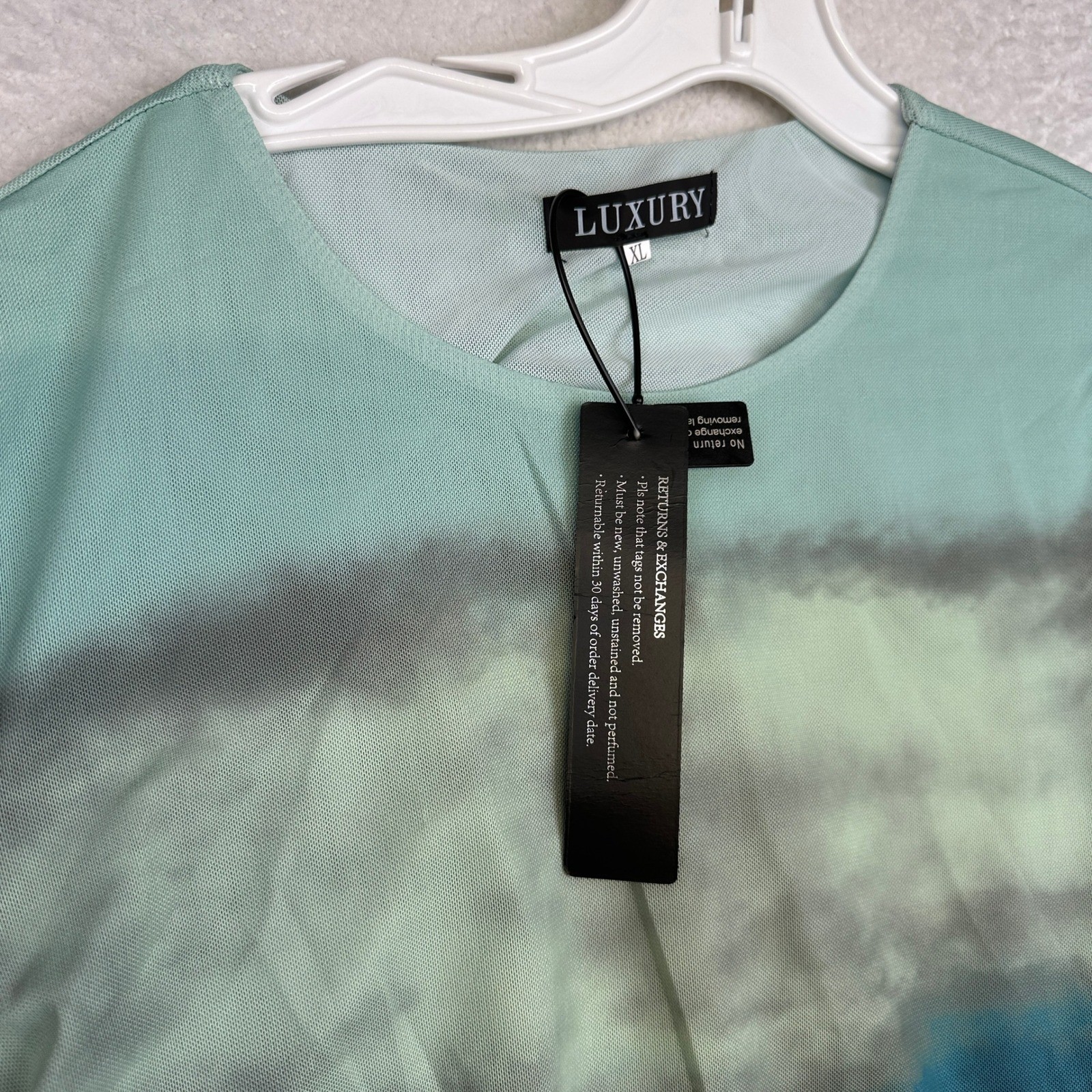 Luxury Tie Dye Maxi Dress Blue Green Ruched Long Sleeve Women’s size XL