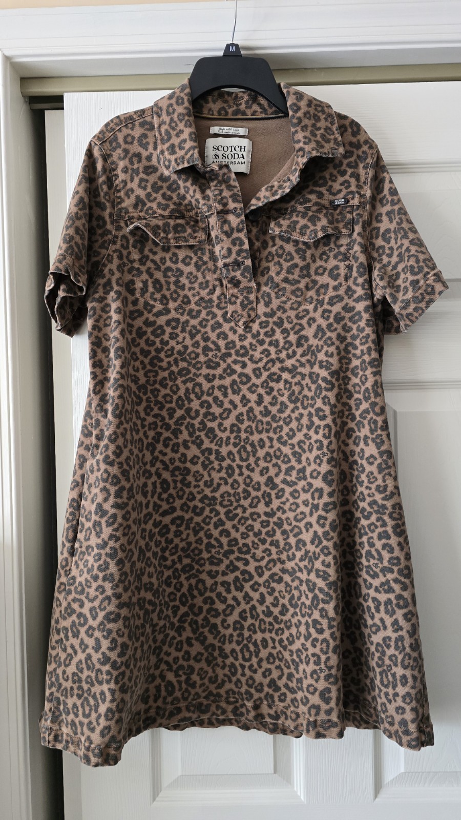 Scotch and Soda Denim Mini Dress Small Petite Cheetah Print, Generous Cut
