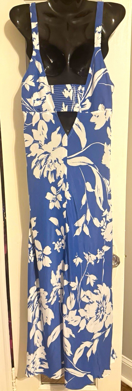 Madewell Periwinkle Blue White Calla Lily Floral Side Slit Maxi Dress 14