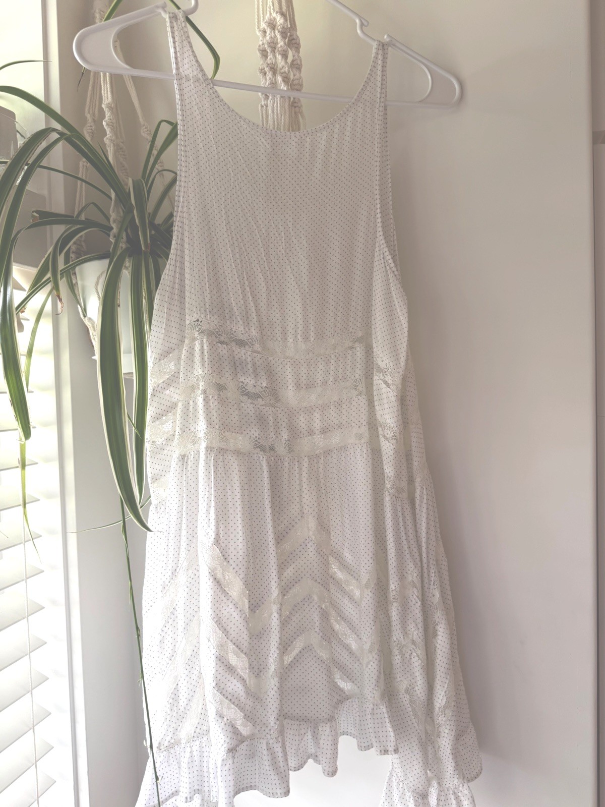Intimately Free People XS Voile & Lace Polka Dot Sleeveless Slip Trapeze Dress