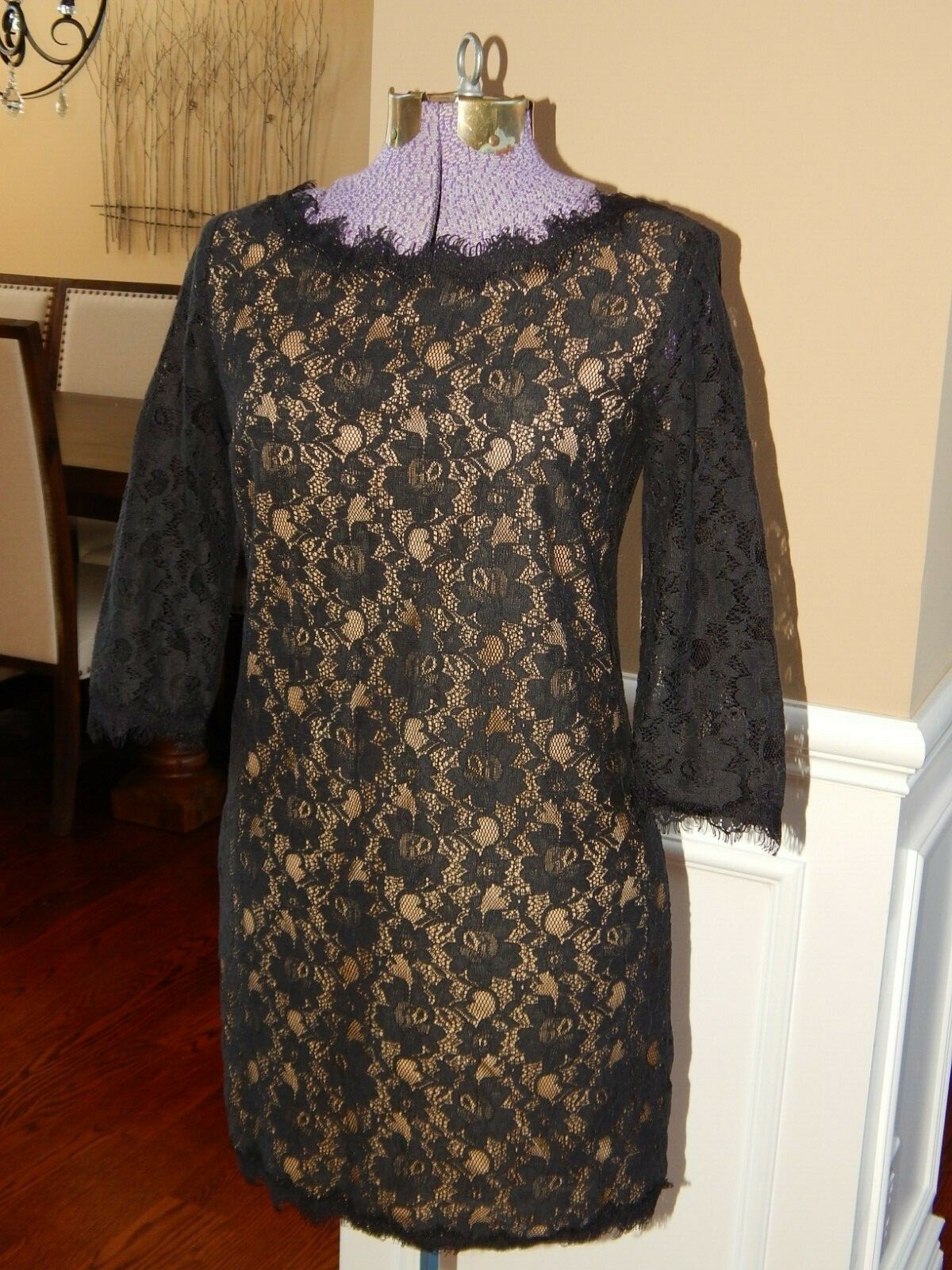 LUSH ― Size XS ― Quarter Sleeve Back V-Neck Black All Lace Dress ― #Z192 *mint*