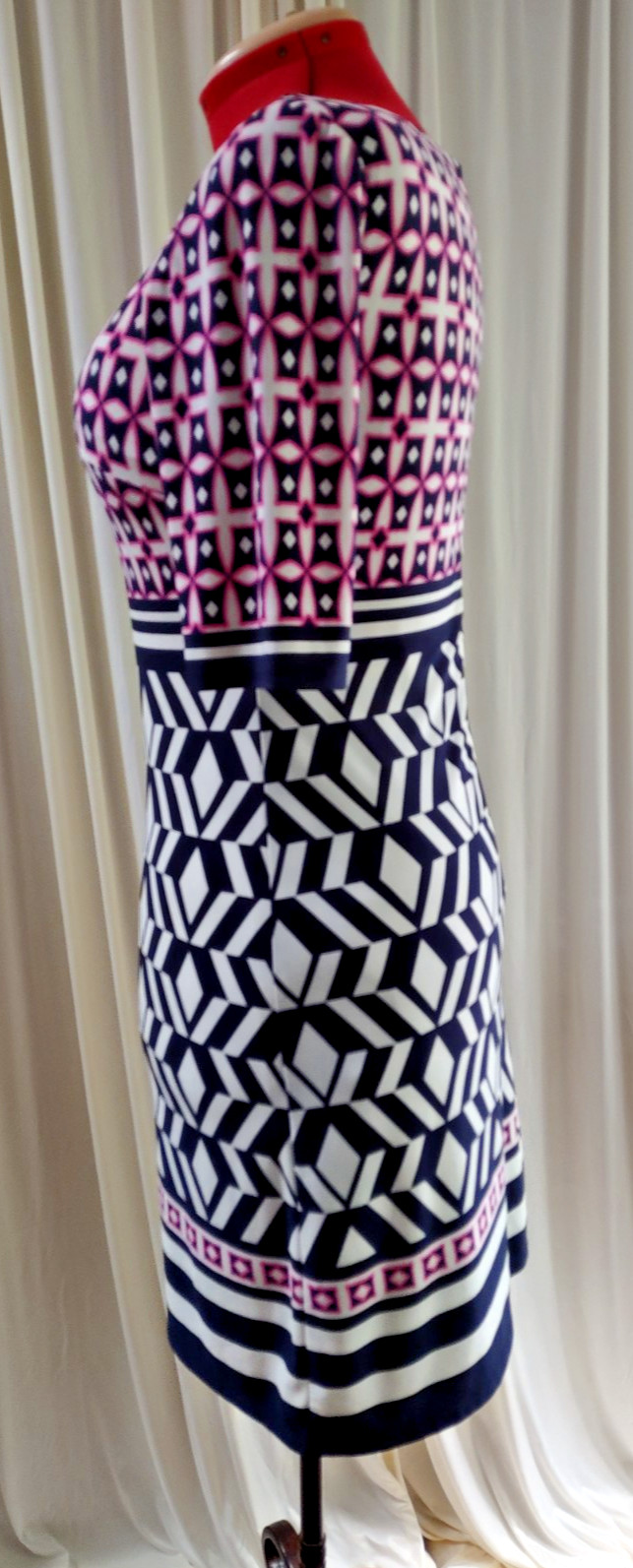 Eliza J Womens Pink Navy Geometric Round Neck Short Sleeve Sheath Dress Sz 6