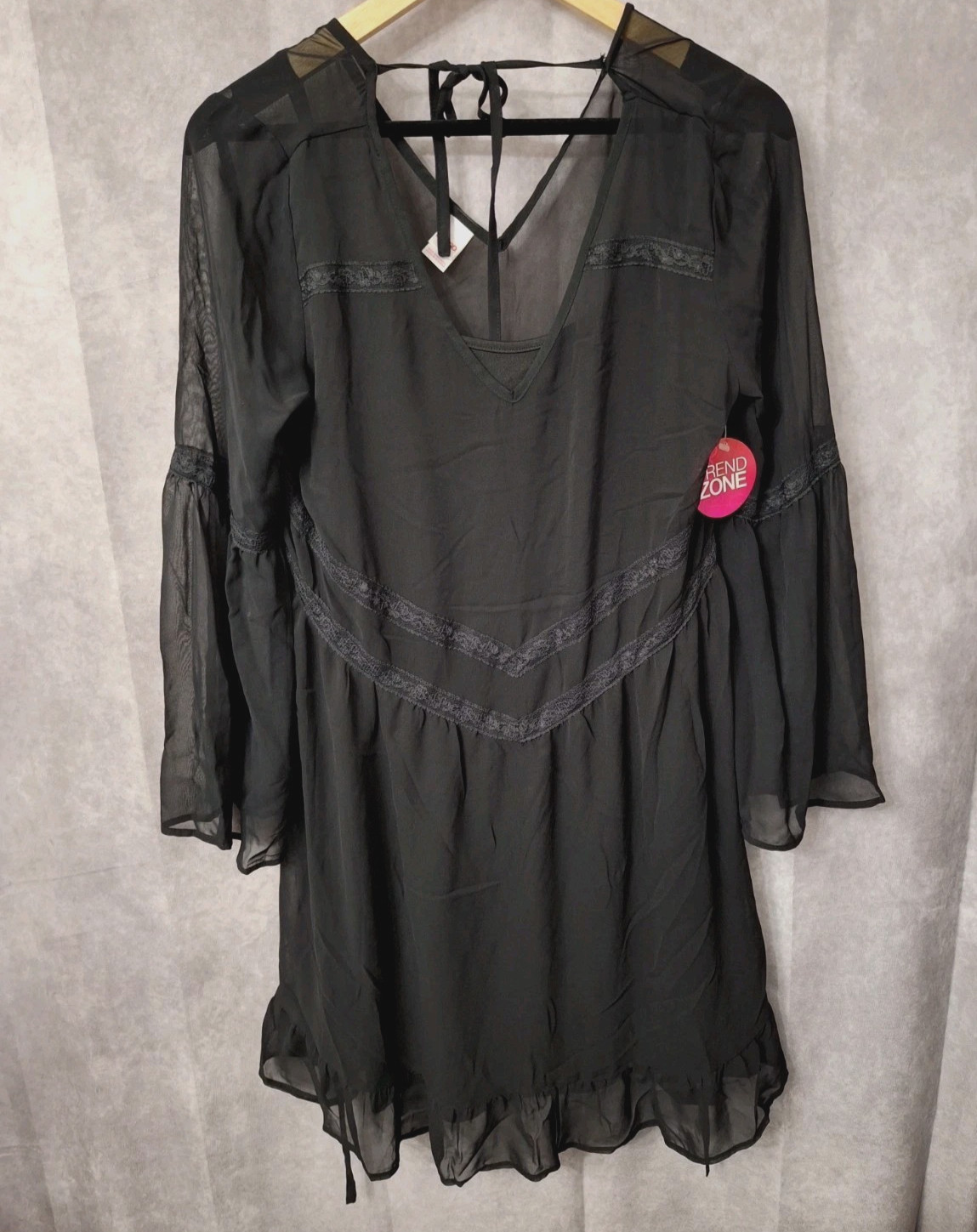 Women’s Chiffon Sheer Lace Dress Sz L Bell Sleeves Witchy Fairy Whimsigoth NWT