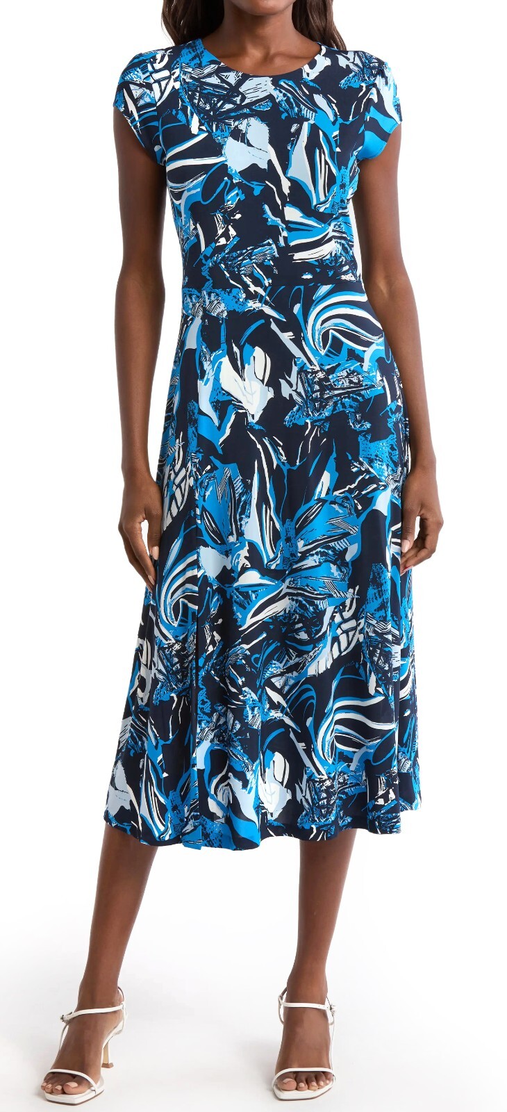 $398 HUGO BOSS Eletas Women’s Short Sleeve Midi Dress Blue Multi Size XS