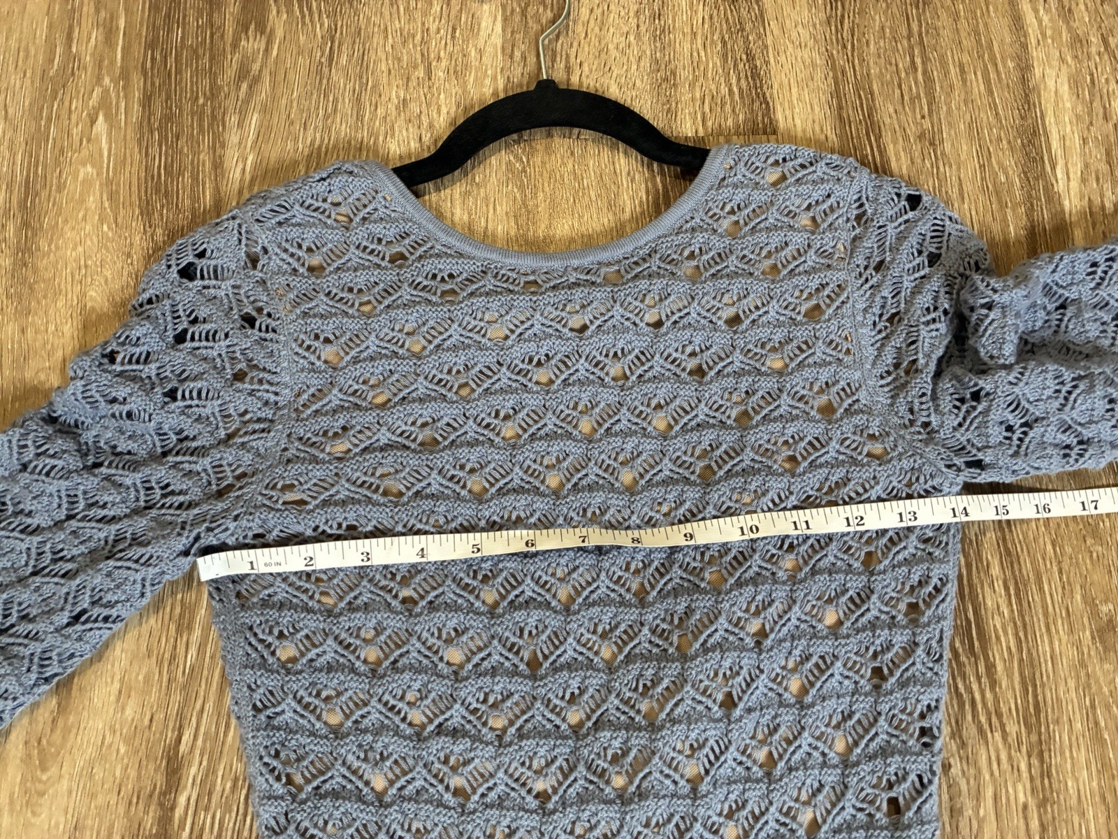 Meshki NWT Aileen Ruffle Crochet Mini Dress in Steel Blue Size XS Longsleeve