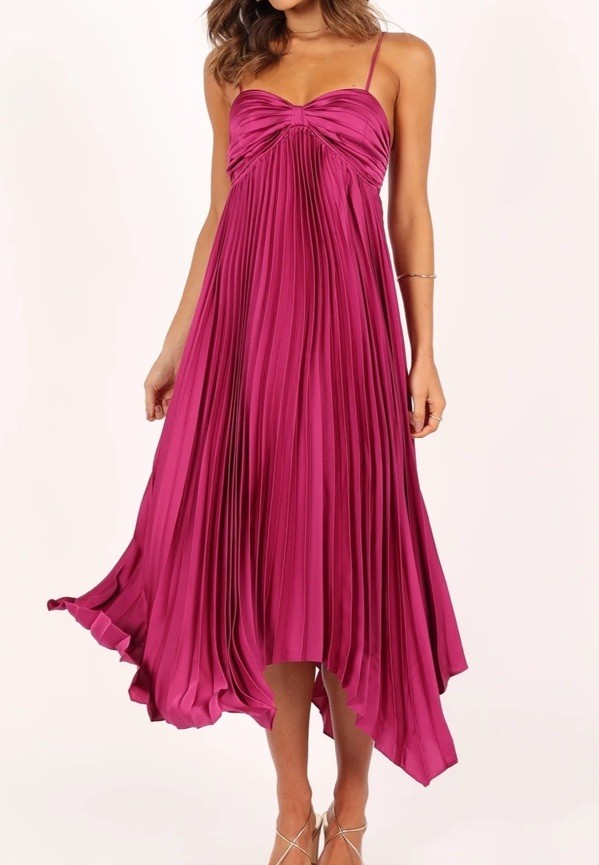 petal and pup Vikki Magenta Pleated Elegant Dress Size 10 Adjustable Straps