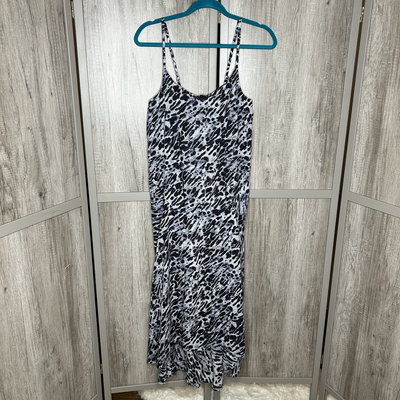 AllSaints Midi Dress Spaghetti Straps Lightweight Cotton Black and Gray Size M