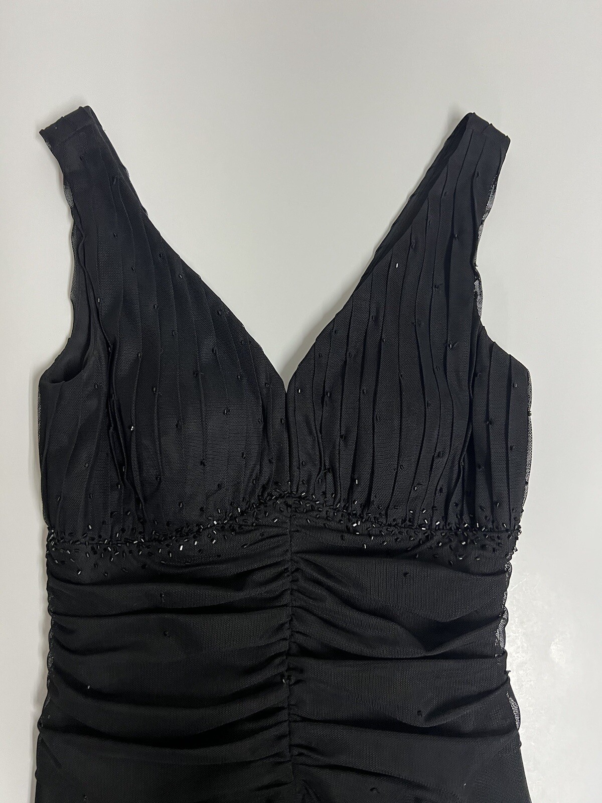 Chadwick’s VTG Black Halter Neck Front Beaded Shimering Ruffle Waist Flare Sz 4