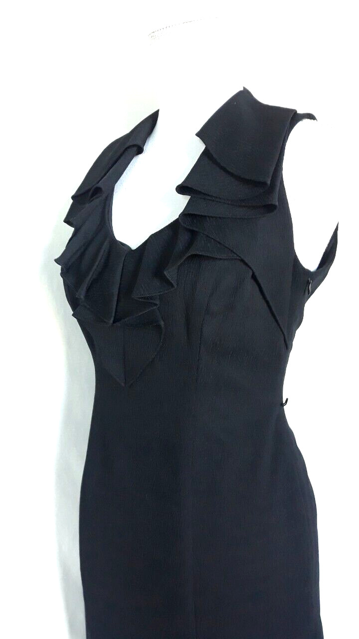 Kasper Pleated Ruffle V Neck Sleeveless Women’s Sheath Dress Size 6 Lined Black